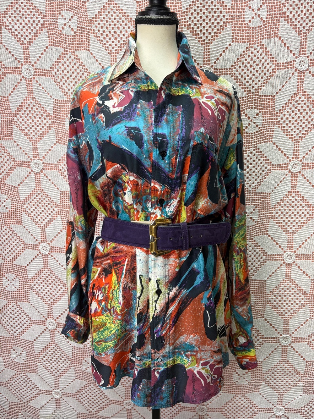 Nino Foriers 100% Silk Abstract Tunic Blouse